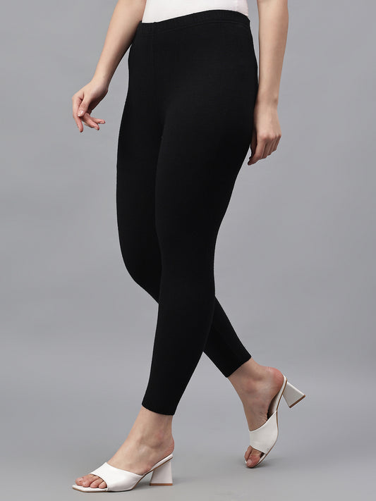 Women's Solid Black Regular Fit Kurti Pant