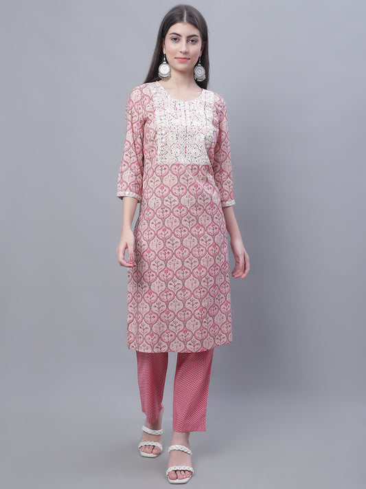 Cantabil Women's Embroidered Kurti Palazzo Set (7135782371467)