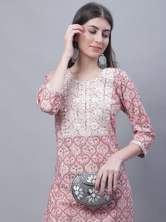 Cantabil Women's Embroidered Kurti Palazzo Set (7135782371467)