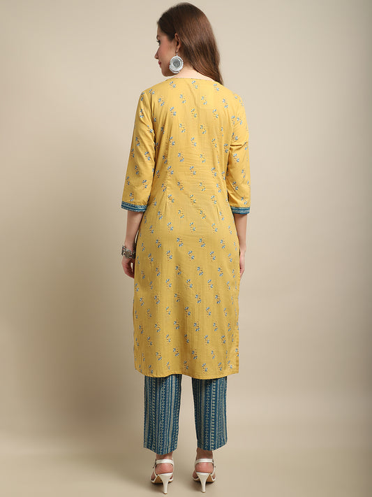 Cantabil Women Mustard Kurti Plazzo Set (7121569349771)