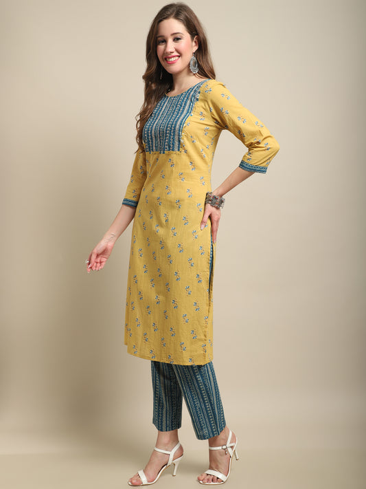 Cantabil Women Mustard Kurti Plazzo Set (7121569349771)