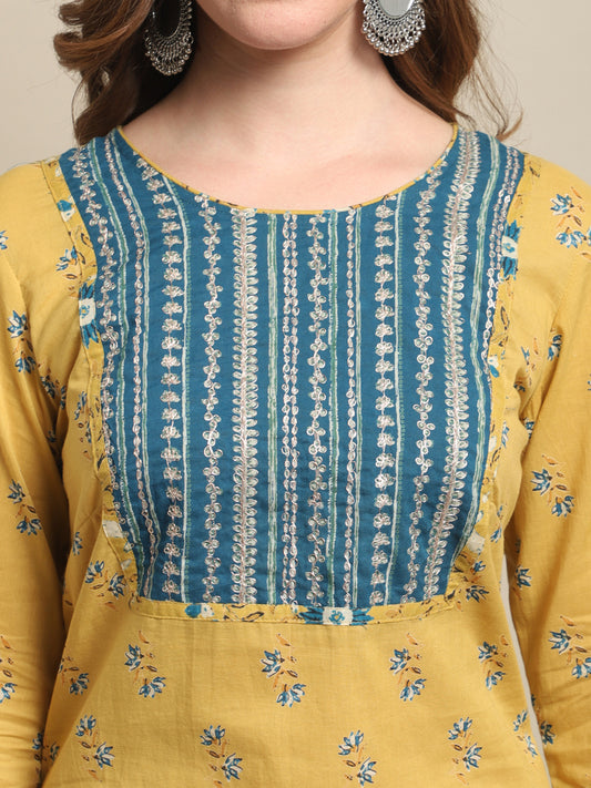 Cantabil Women Mustard Kurti Plazzo Set (7121569349771)