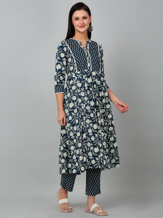 Women's Casual Blue Printed Palazzo Set