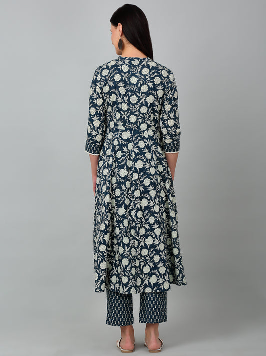 Women's Casual Blue Printed Palazzo Set