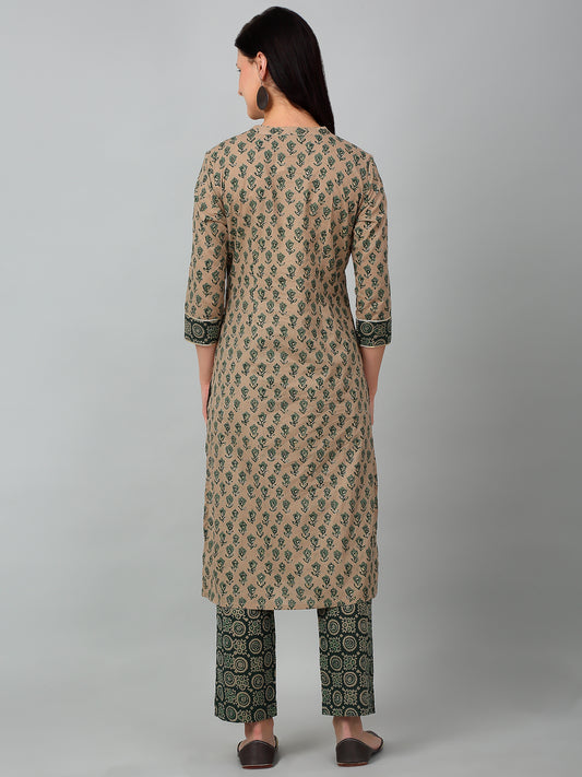 Women's Casual  Green Printed & Embroidered Palazzo Set