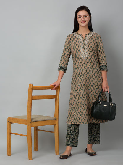 Women's Casual  Green Printed & Embroidered  Palazzo Set