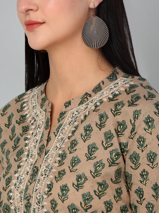 Women's Casual  Green Printed & Embroidered Palazzo Set