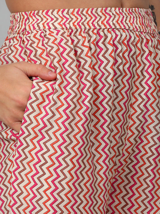 Women's Casual Peach Printed Palazzo Set