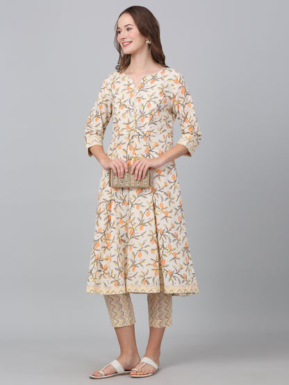 Women's Off White Printed Casual Kurta Plazzo Set