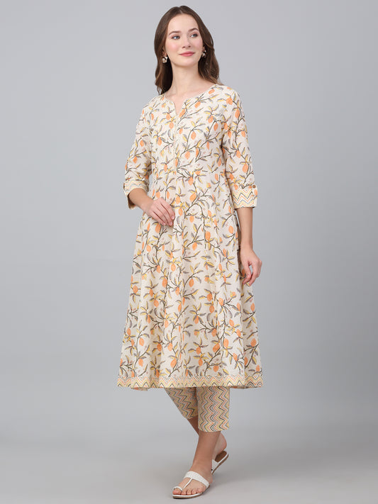 Women's Off White Printed Casual Kurta Plazzo Set