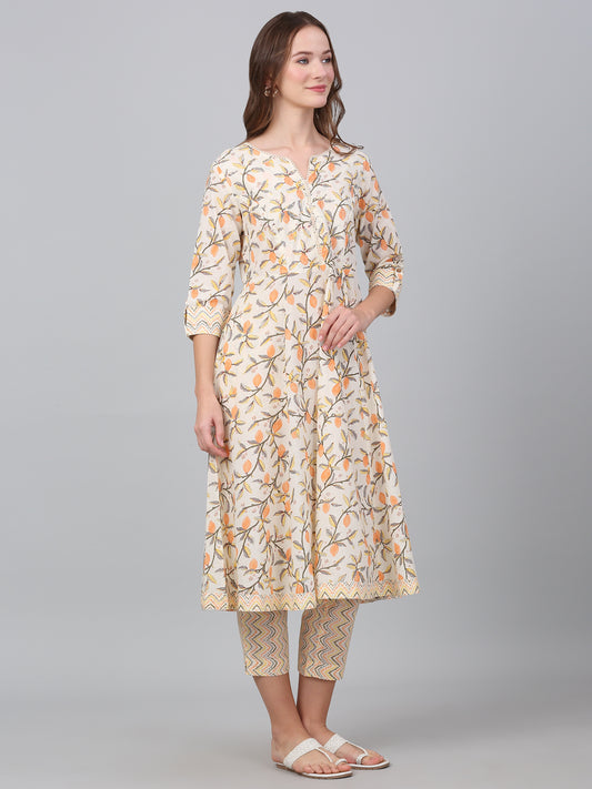 Women's Off White Printed Casual Kurta Plazzo Set