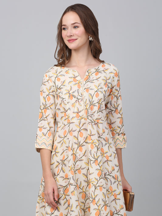 Women's Off White Printed Casual Kurta Plazzo Set