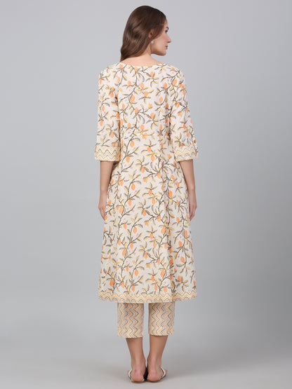 Women's Off White Printed Casual Kurta Plazzo Set