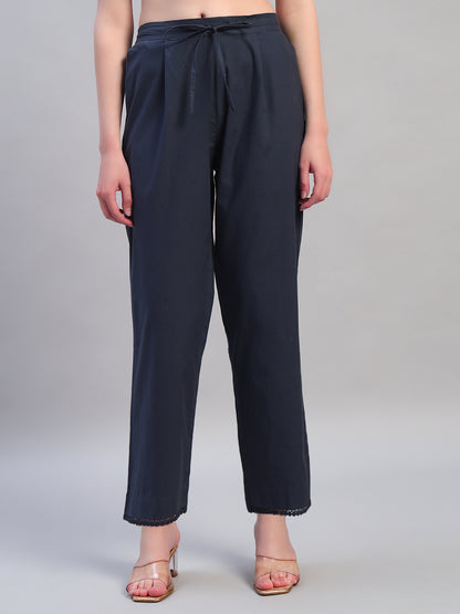 Women Printed Navy Blue Round Neck 3/4th Sleeves Kurti Plazzo Set