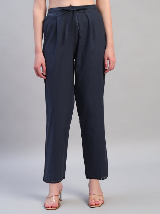 Women Printed Navy Blue Round Neck 3/4th Sleeves Kurti Plazzo Set