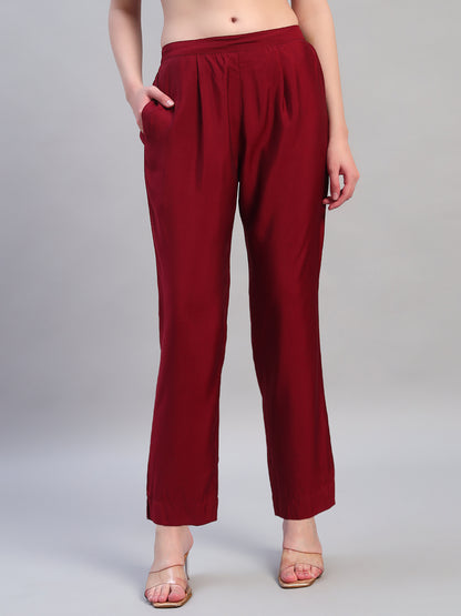 Women Printed Wine V-Neck 3/4th Sleeves Kurti Plazzo Set