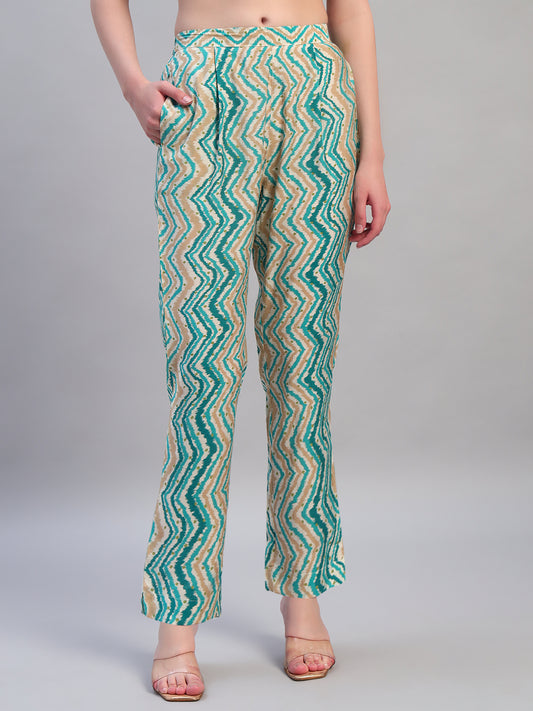 Women Printed Blue V-Neck 3/4th Sleeves Kurti Plazzo Set