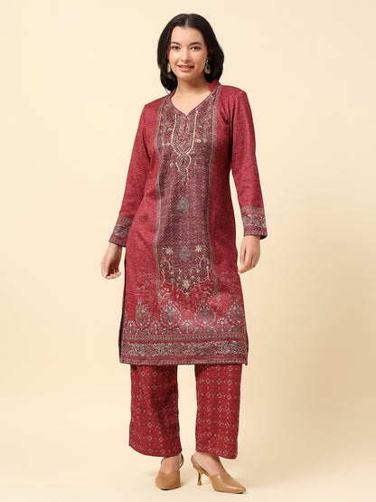 Kurti Palazzo Set for Women | Winter Wear Round Neck Poly Blend Fabric Printed Pattern