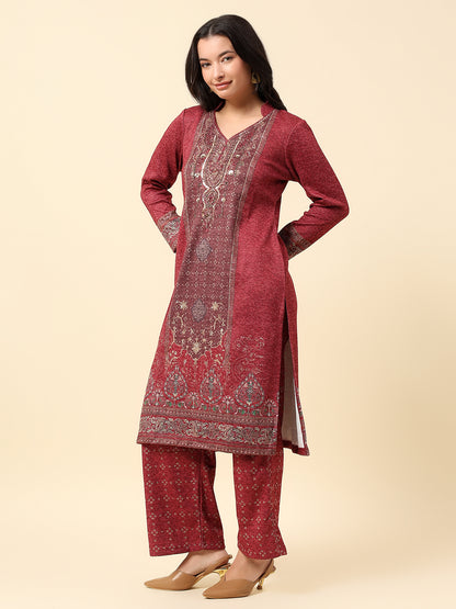 Kurti Palazzo Set for Women | Winter Wear Round Neck Poly Blend Fabric Printed Pattern