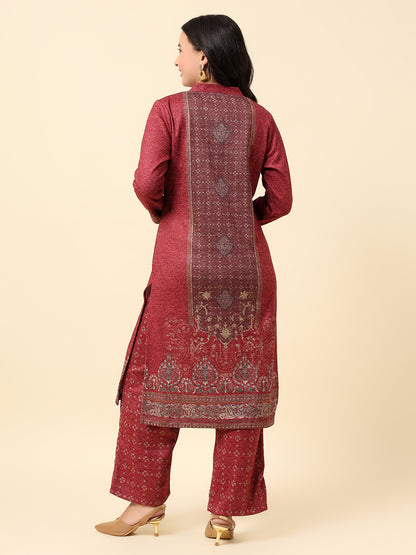 Kurti Palazzo Set for Women | Winter Wear Round Neck Poly Blend Fabric Printed Pattern