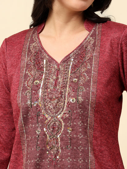 Kurti Palazzo Set for Women | Winter Wear Round Neck Poly Blend Fabric Printed Pattern
