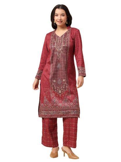 Kurti Palazzo Set for Women | Winter Wear Round Neck Poly Blend Fabric Printed Pattern