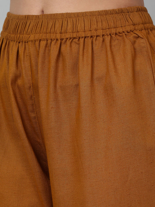 Women's Casual Brown Solid Palazzo Set