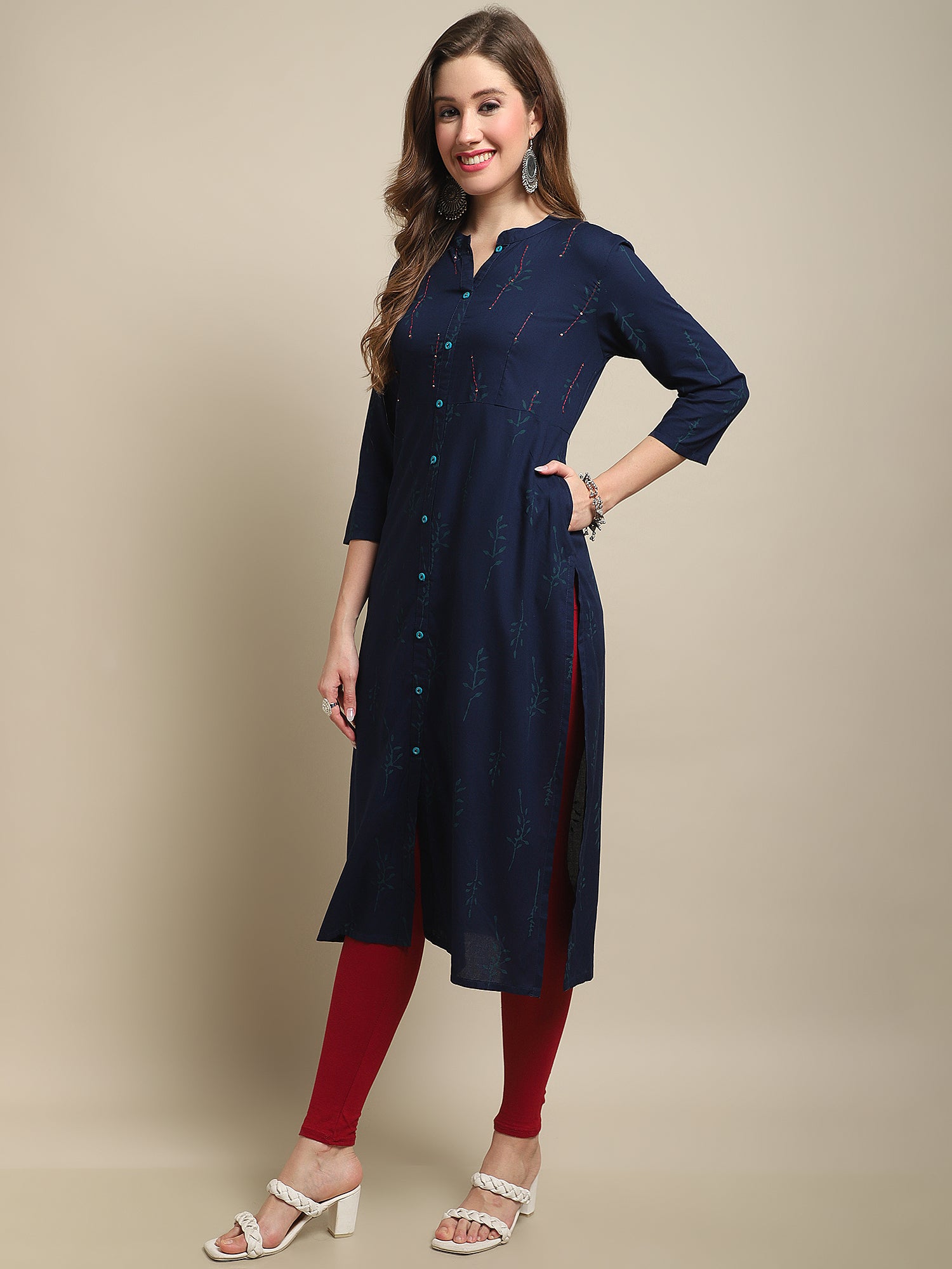 Cantabil Women Navy Blue Kurti (7121534288011)