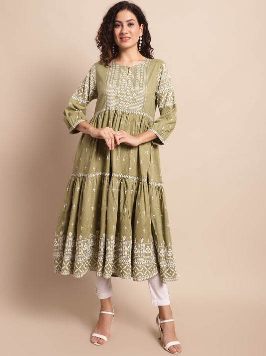 Cantabil Women Green Printed Kurti (7137985298571)