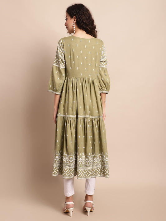 Cantabil Women Green Printed Kurti (7137985298571)