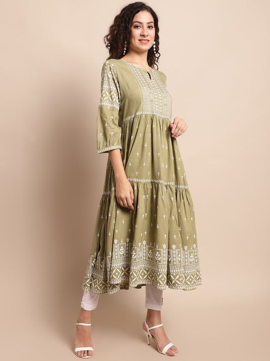 Cantabil Women Green Printed Kurti (7137985298571)