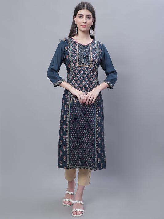 Cantabil Women Round Neck Blue Kurti (7135772180619)