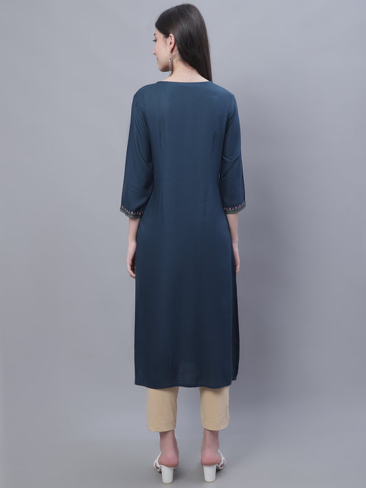 Cantabil Women Round Neck Blue Kurti (7135772180619)