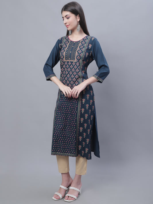Cantabil Women Round Neck Blue Kurti (7135772180619)