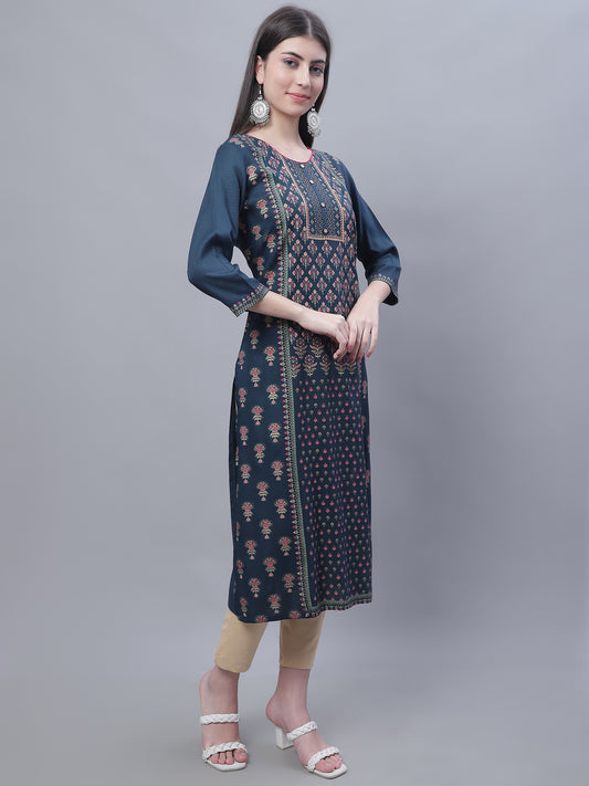 Cantabil Women Round Neck Blue Kurti (7135772180619)