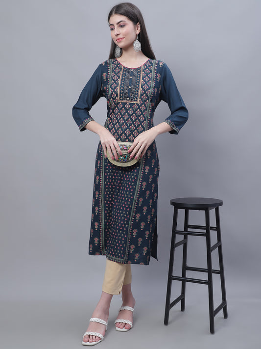 Cantabil Women Round Neck Blue Kurti (7135772180619)