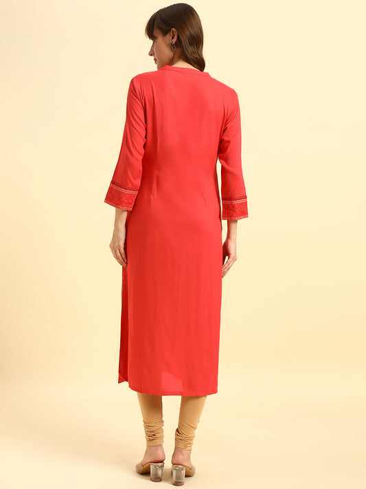 Kurti for Women | Breathable & Soft with Color Fastness Regular Fit Band Neck Rayon Fabric Printed Pattern