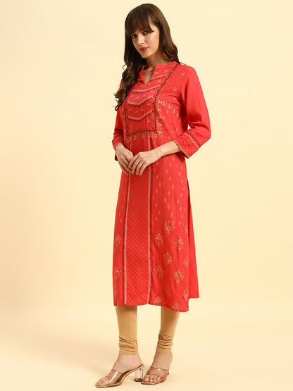 Kurti for Women | Breathable & Soft with Color Fastness Regular Fit Band Neck Rayon Fabric Printed Pattern
