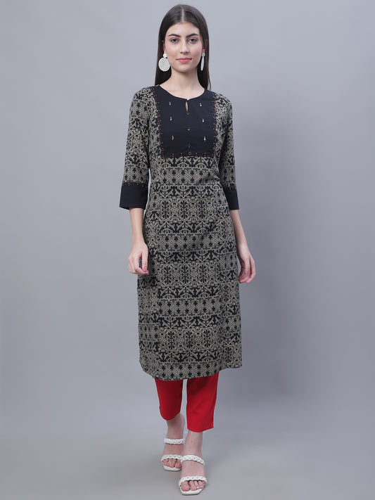 Cantabil Women Round Neck Black Kurti (7135773655179)