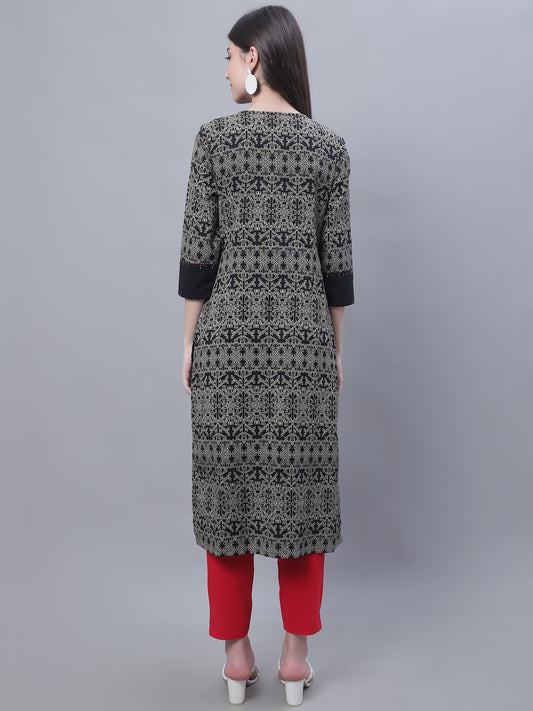 Cantabil Women Round Neck Black Kurti (7135773655179)