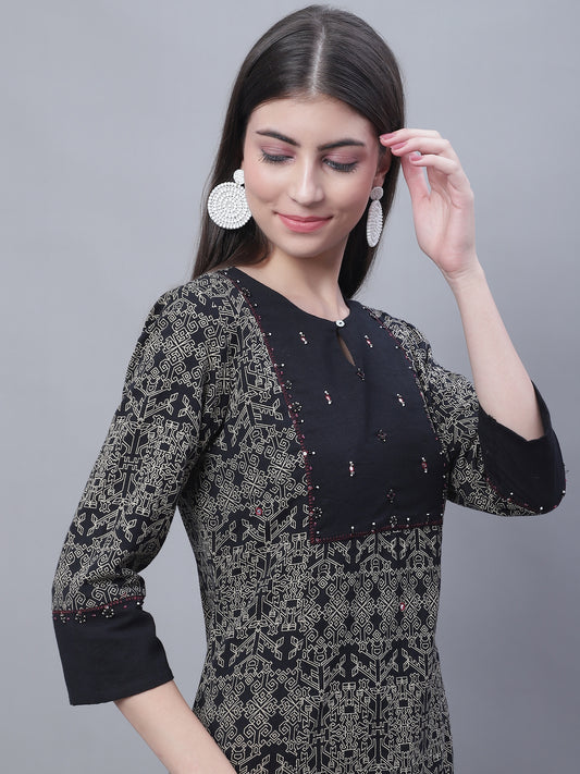 Cantabil Women Round Neck Black Kurti (7135773655179)