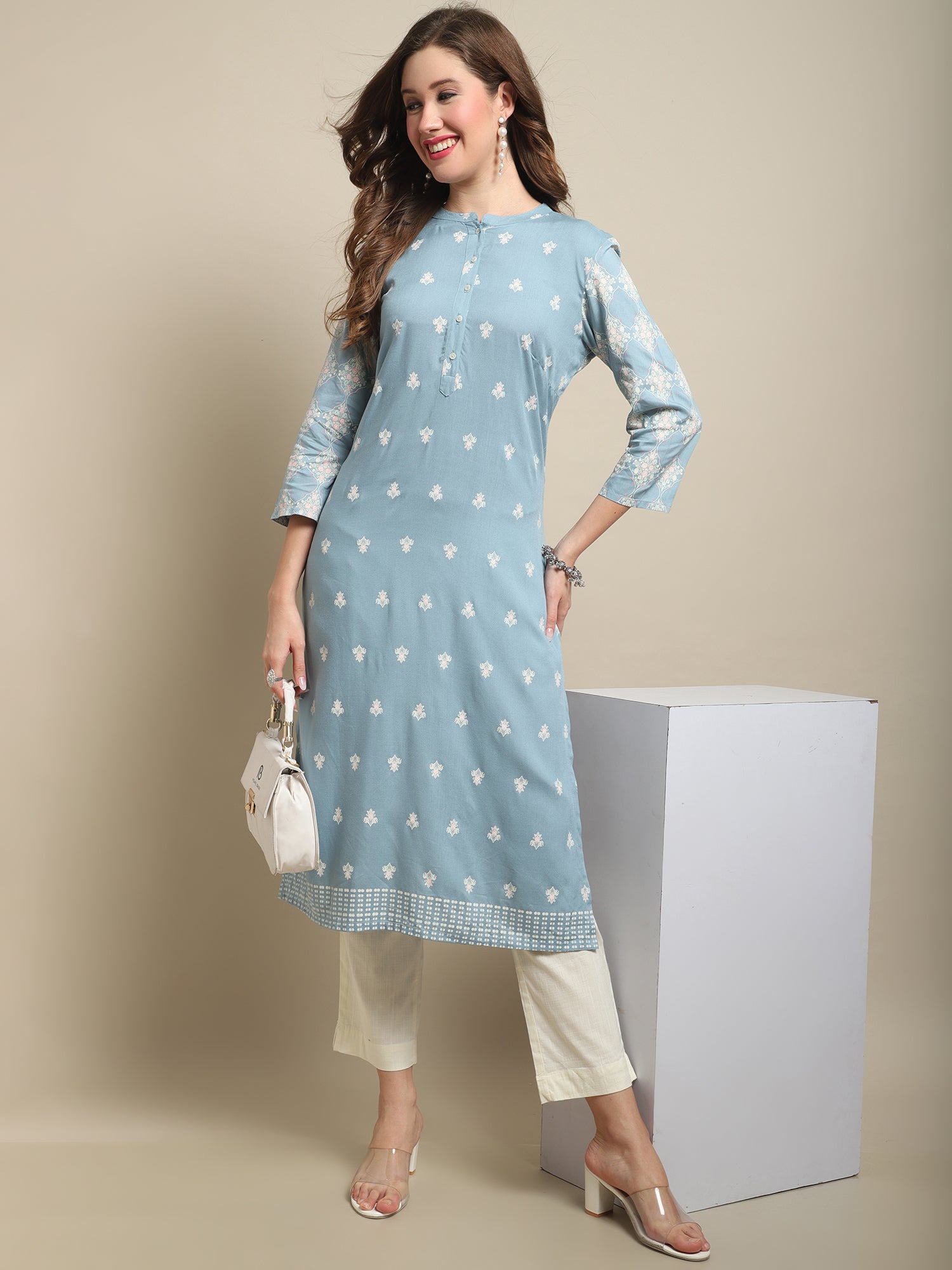 Cantabil Women Sky Blue Kurti (7121541070987)