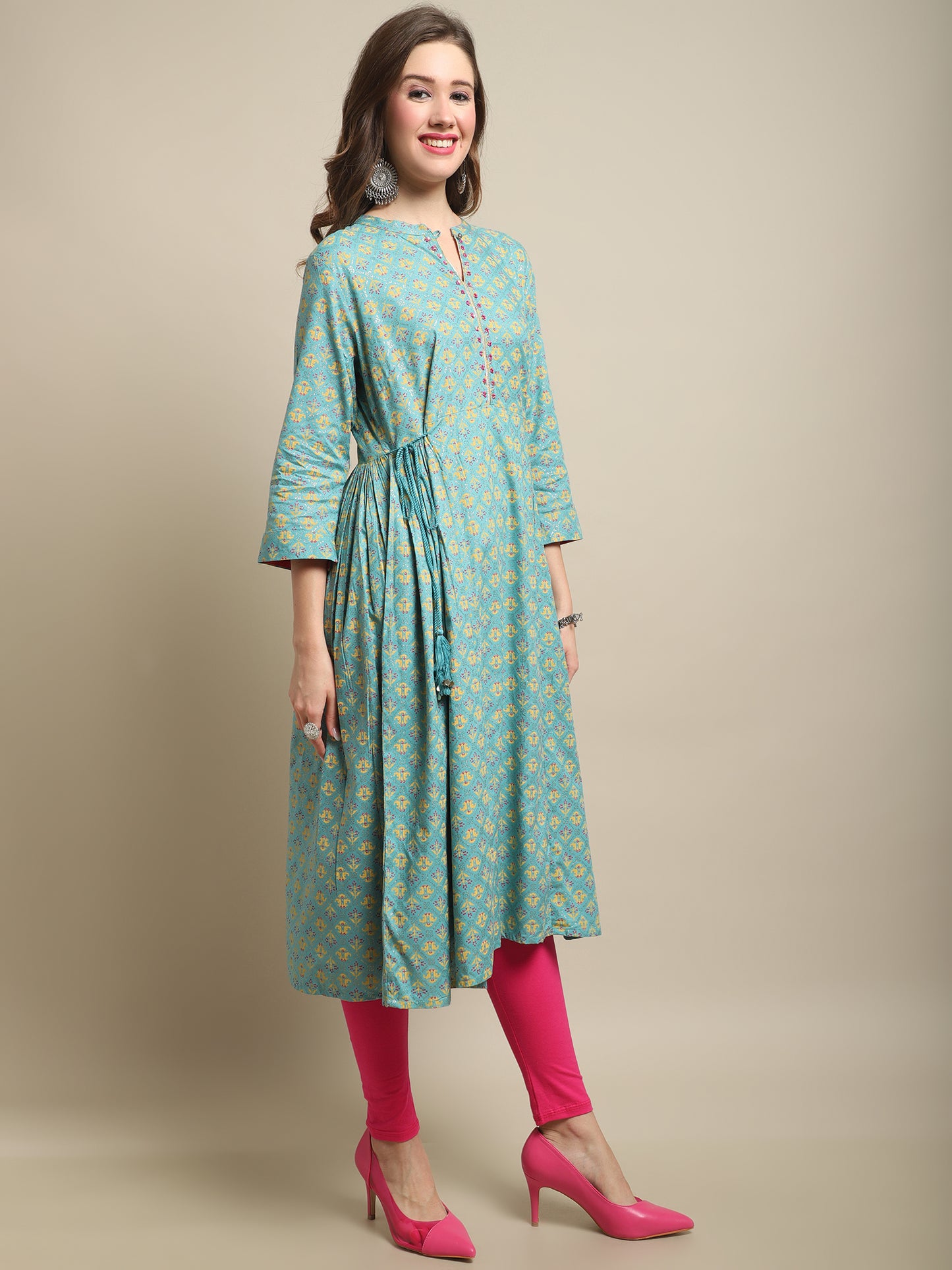 Cantabil Women Turquoise Blue Kurti (7121540087947)