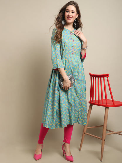 Cantabil Women Turquoise Blue Kurti (7121540087947)