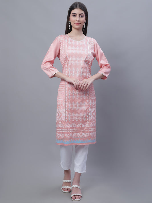 Cantabil Women Round Neck Peach Kurti (7135773294731)