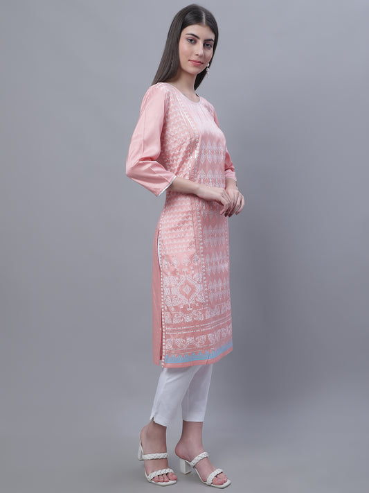 Cantabil Women Round Neck Peach Kurti (7135773294731)