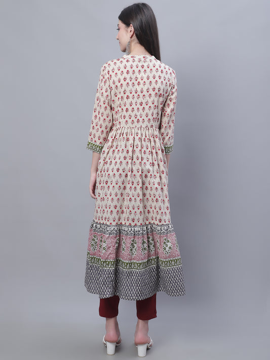 Cantabil Women Round Neck Off White Kurti (7135774474379)