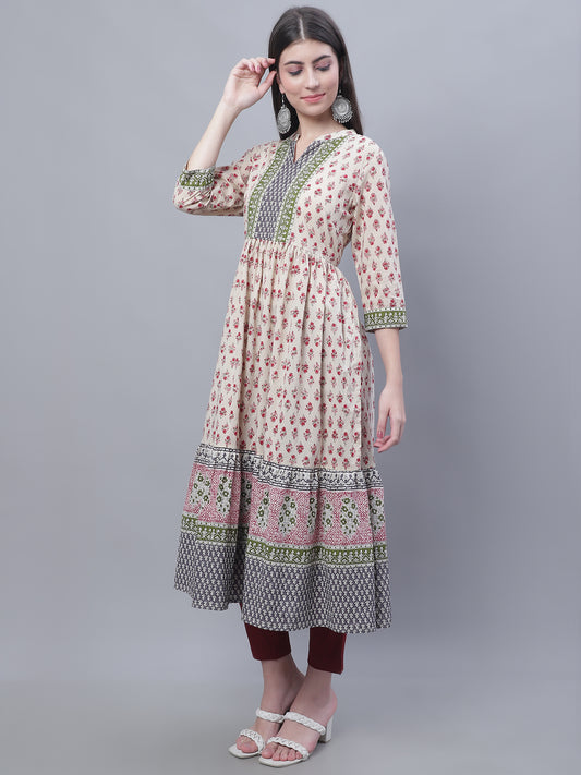 Cantabil Women Round Neck Off White Kurti (7135774474379)