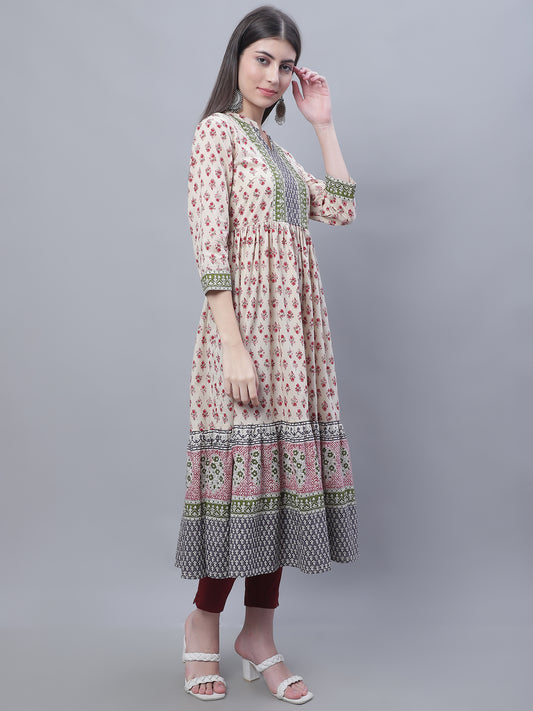 Cantabil Women Round Neck Off White Kurti (7135774474379)