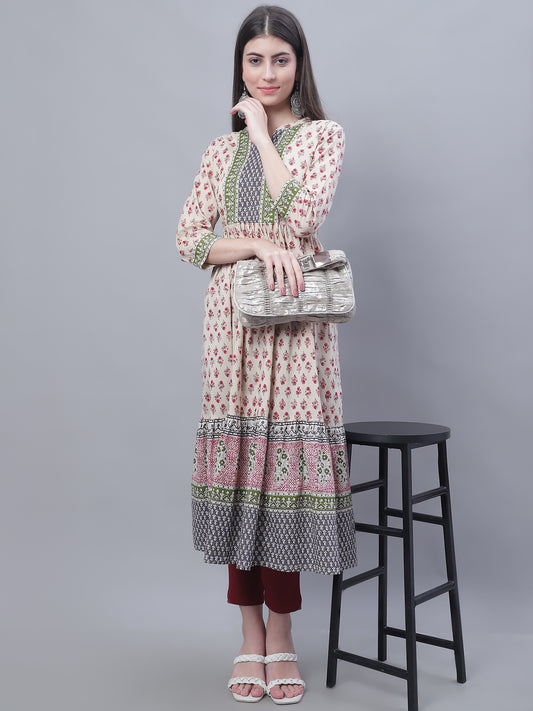 Cantabil Women Round Neck Off White Kurti (7135774474379)